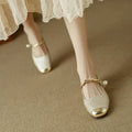 Women's retro French low-cut shoes with sequins, Velcro fastening, and low platform heel in beige, black, and green