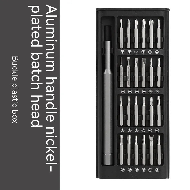 24-in-1 precision magnetic screwdriver set with aluminium and plastic handles, 4mm bits, and 125mm chrome vanadium steel bars