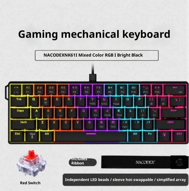 Ajazz NK61 red switch wired mechanical keyboard with ABS keycaps and compact 61-key layout