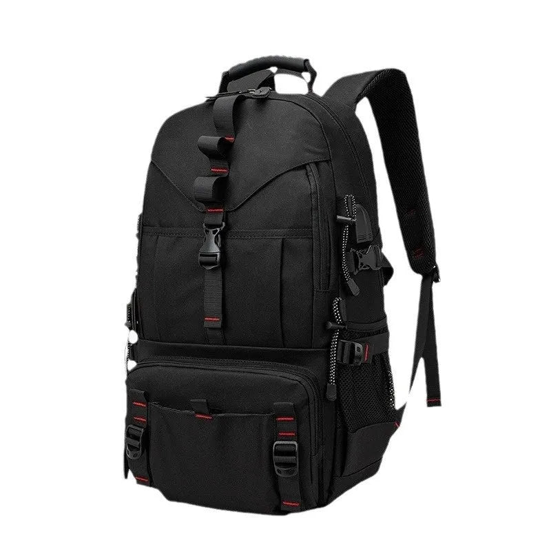 Men's black waterproof Oxford cloth hiking backpack with 56-75 litre capacity