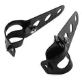 Pair of black iron motorcycle headlamp support brackets for retro modified headlight