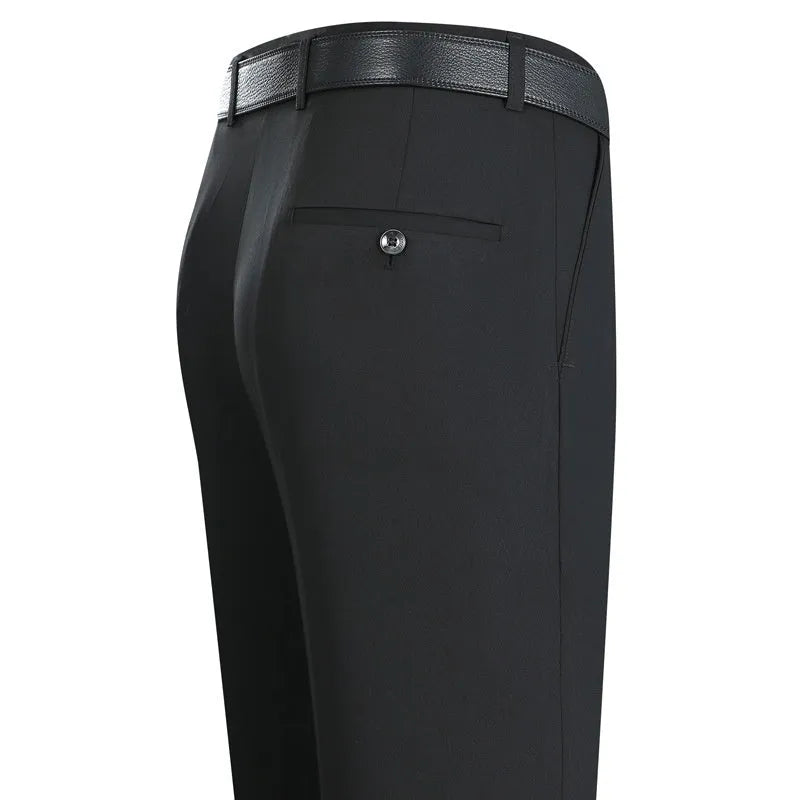 Men's straight cut high waist business trousers in mulberry silk blend fabric