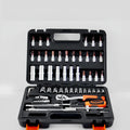 53-piece auto maintenance tool set in compact plastic case showing sockets and drivers
