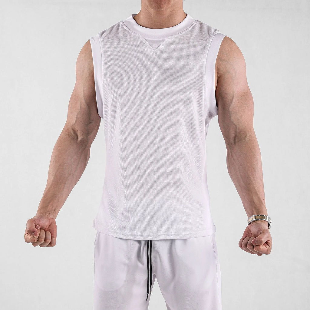 Men's loose-fit sports vest in white and black colours for summer wear