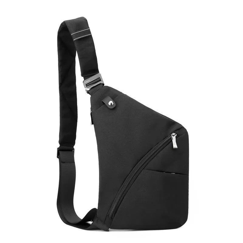 Men's grey Oxford cloth chest bag worn crossbody with letter detail