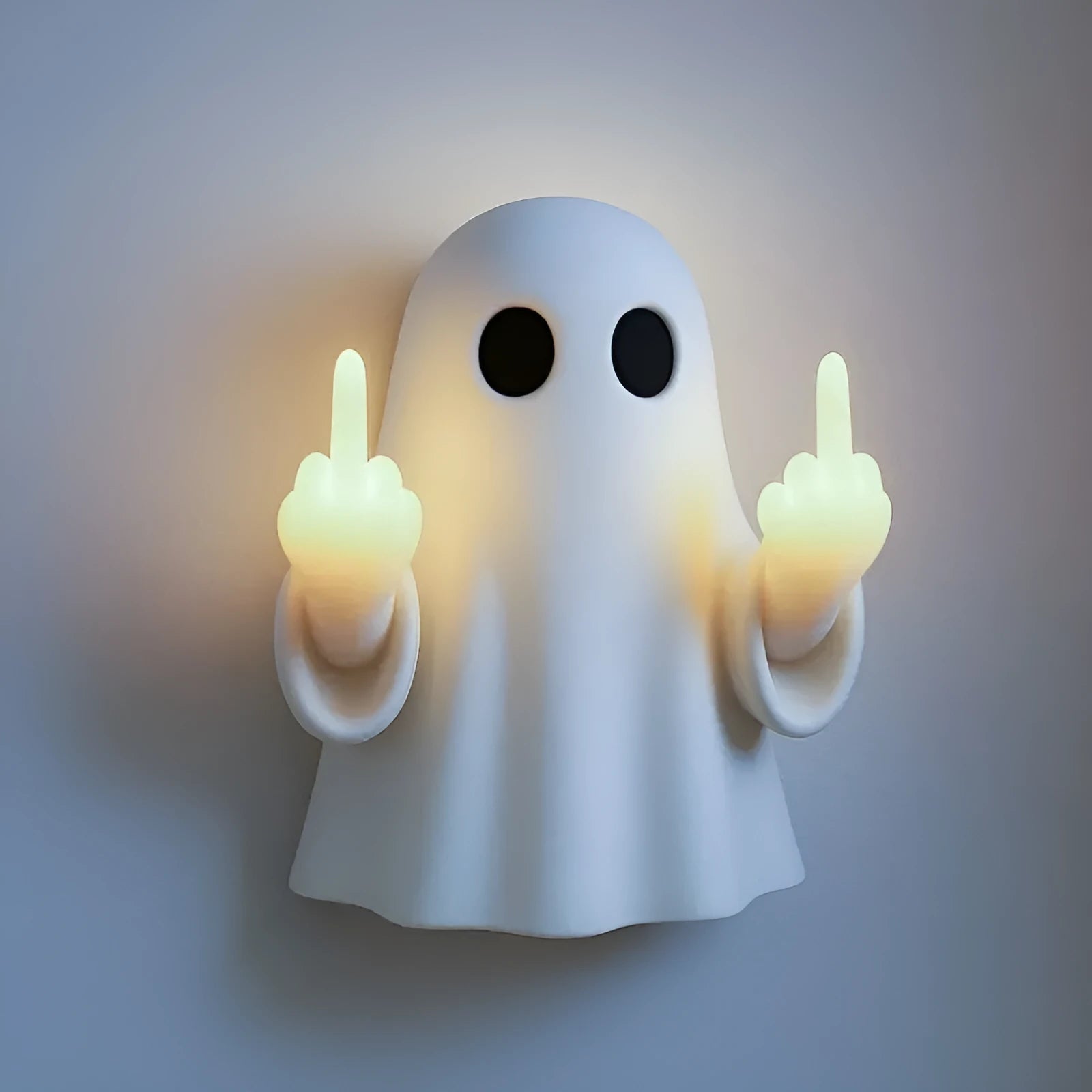 White plastic ghost statue night lamp with LED illumination for Halloween decor measuring 19.85cm tall