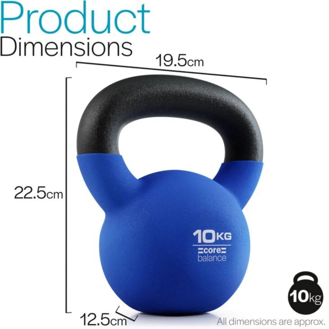 Blue cast iron teapot-shaped dumbbell kettlebell weighing 10 kg on a plain background.