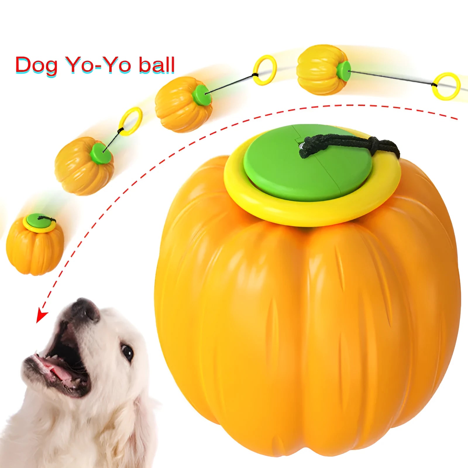 Green, orange and yellow plastic pumpkin squeaky dog ball toy for small dogs