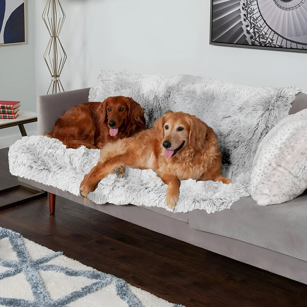 Plush waterproof dog cushion in dark grey with double-layer thickening for pet bedding
