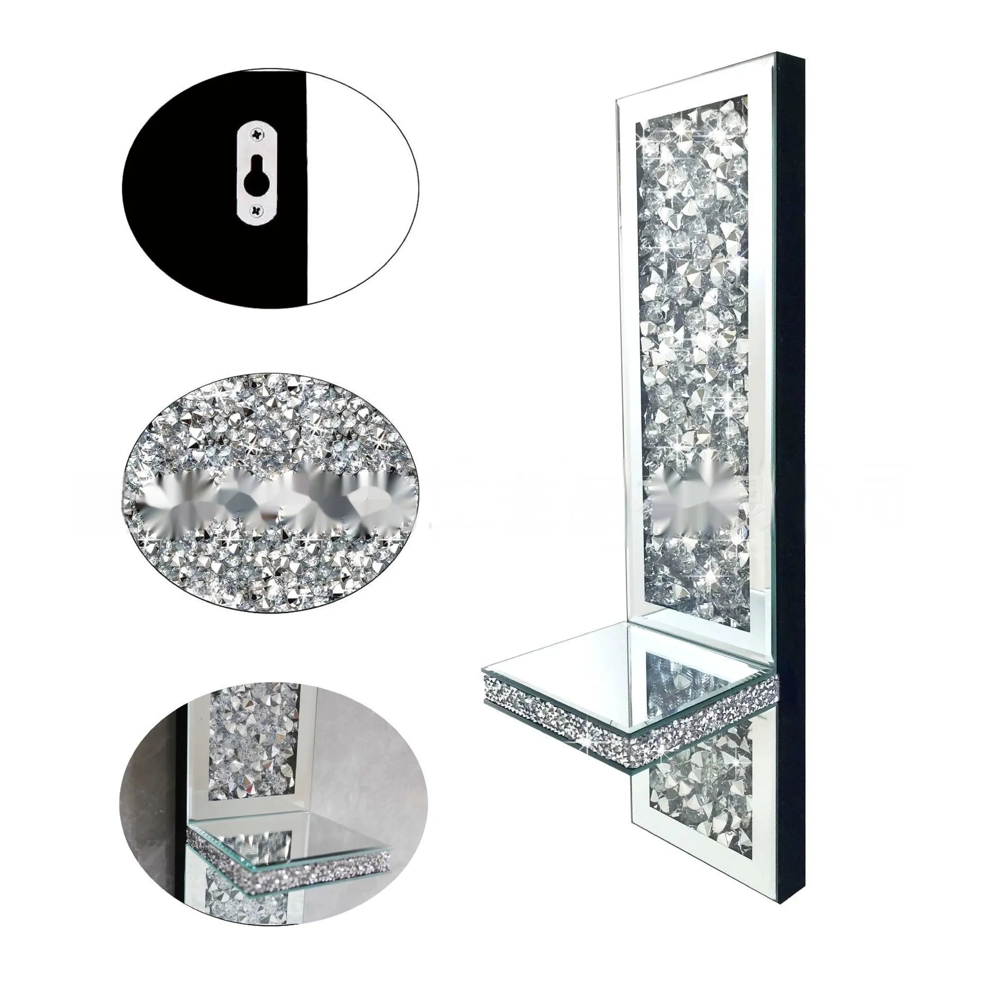 Pair of silver crystal glass wall mounted candle holders in modern minimalist style