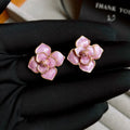 Gold-plated purple oil-spot glaze floral stud earrings with copper construction