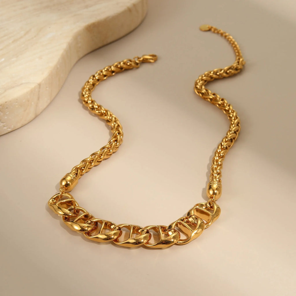 Stainless steel geometric chain necklace with 18K gold electroplated finish