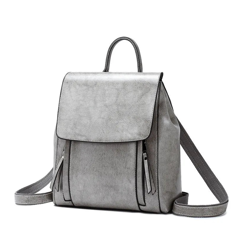 Genuine leather women's backpack in large square vertical design with shoulder straps