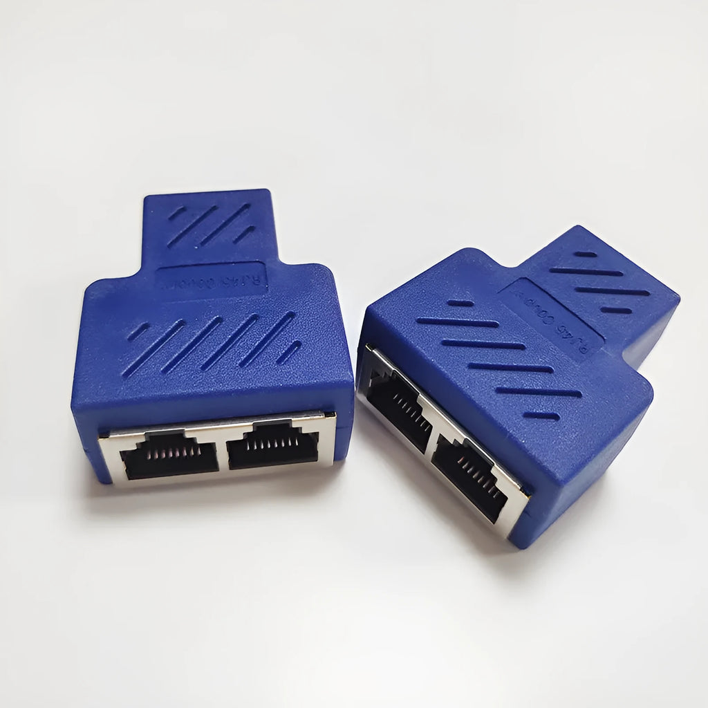RJ45 network tee splitter adapter in white, yellow, red, blue, or black with 2PCS packaging