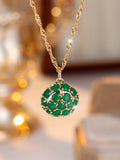Round emerald and diamond necklace with champagne gold finish on 51-60cm chain
