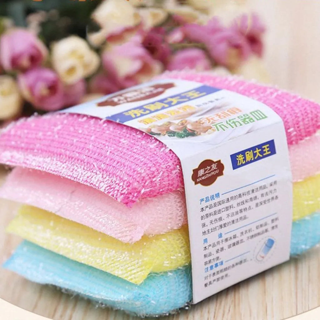 Pinstripe fabric dishwashing sponge mop in macaron colours measuring 12 by 8.5 centimetres