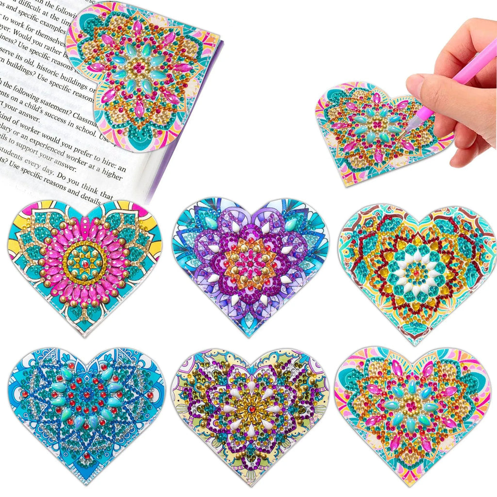 Six handmade PU leather bookmarks with crystal flower cornerite designs in modern simplicity style