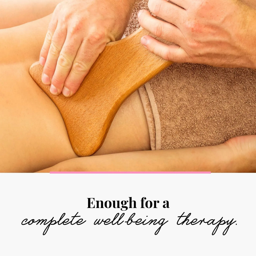Natural beech wood massage roller set with T-shaped tool and multiple wheel configurations