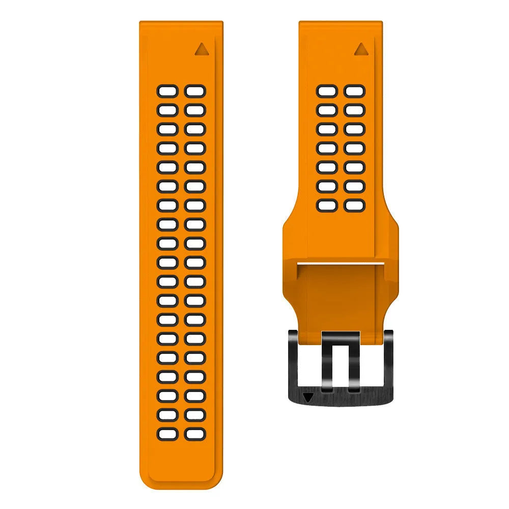 Quick release two-colour silicone watch strap shown in a sporty style with pin buckle