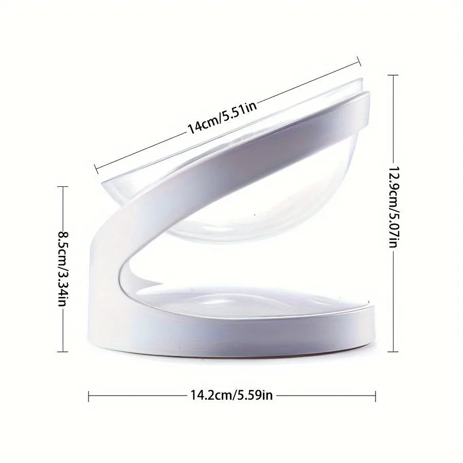 Clear white elevated cat food bowl with ergonomic tilt design for neck support