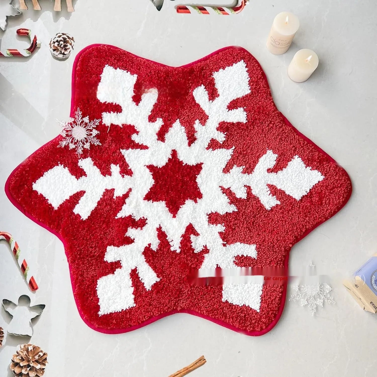 Christmas printed polyester carpet in square format with festive blanket design
