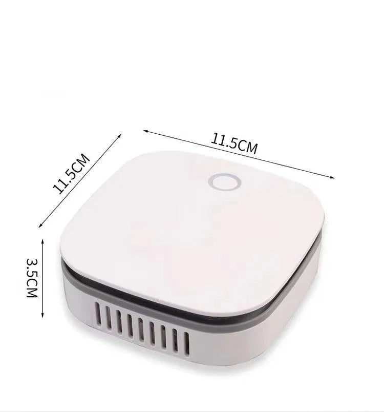 White portable USB air purifier for car and small room odor removal and disinfection.