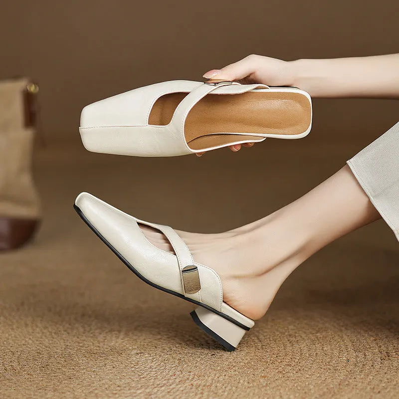 Square toe casual slippers with low heel in artificial PU material available in three colours
