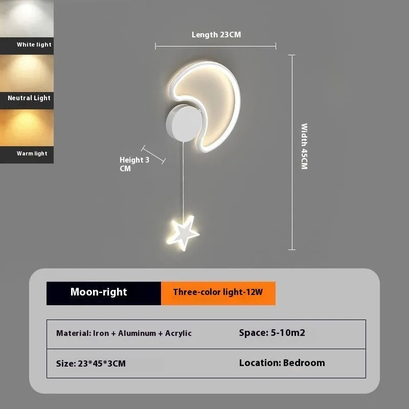Children's cloud and star themed LED bedside wall lamp in black or white.