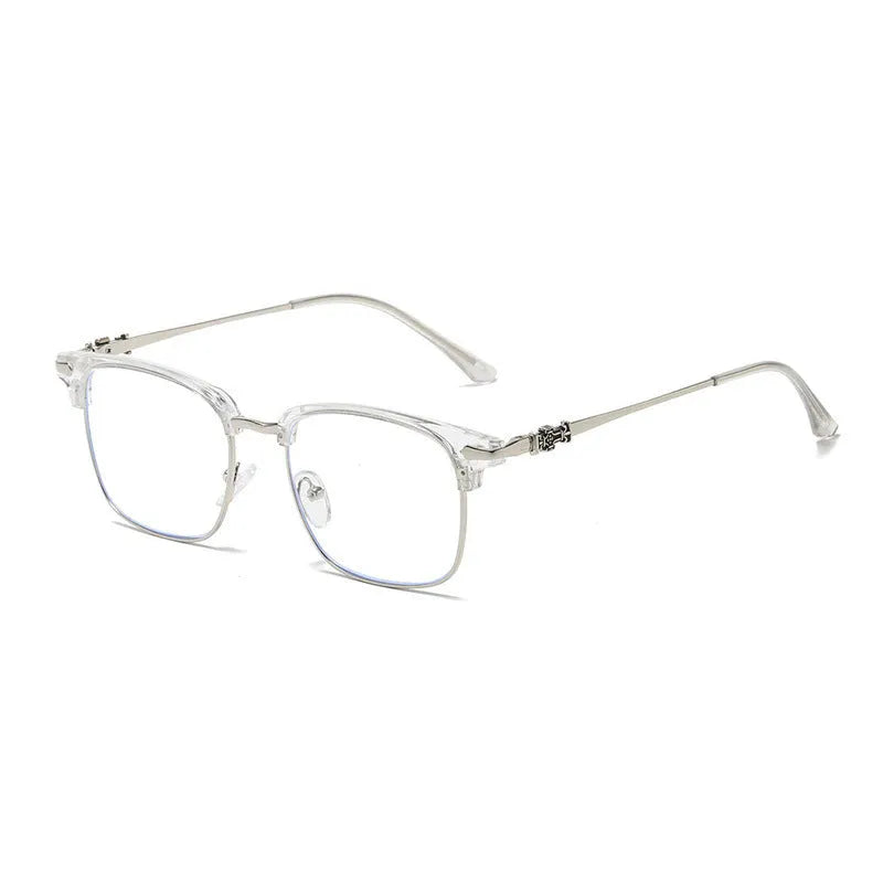 Retro plate full rim myopia glasses with anti-blue light AC lens in metal frame leopard ring colour 9352-C7
