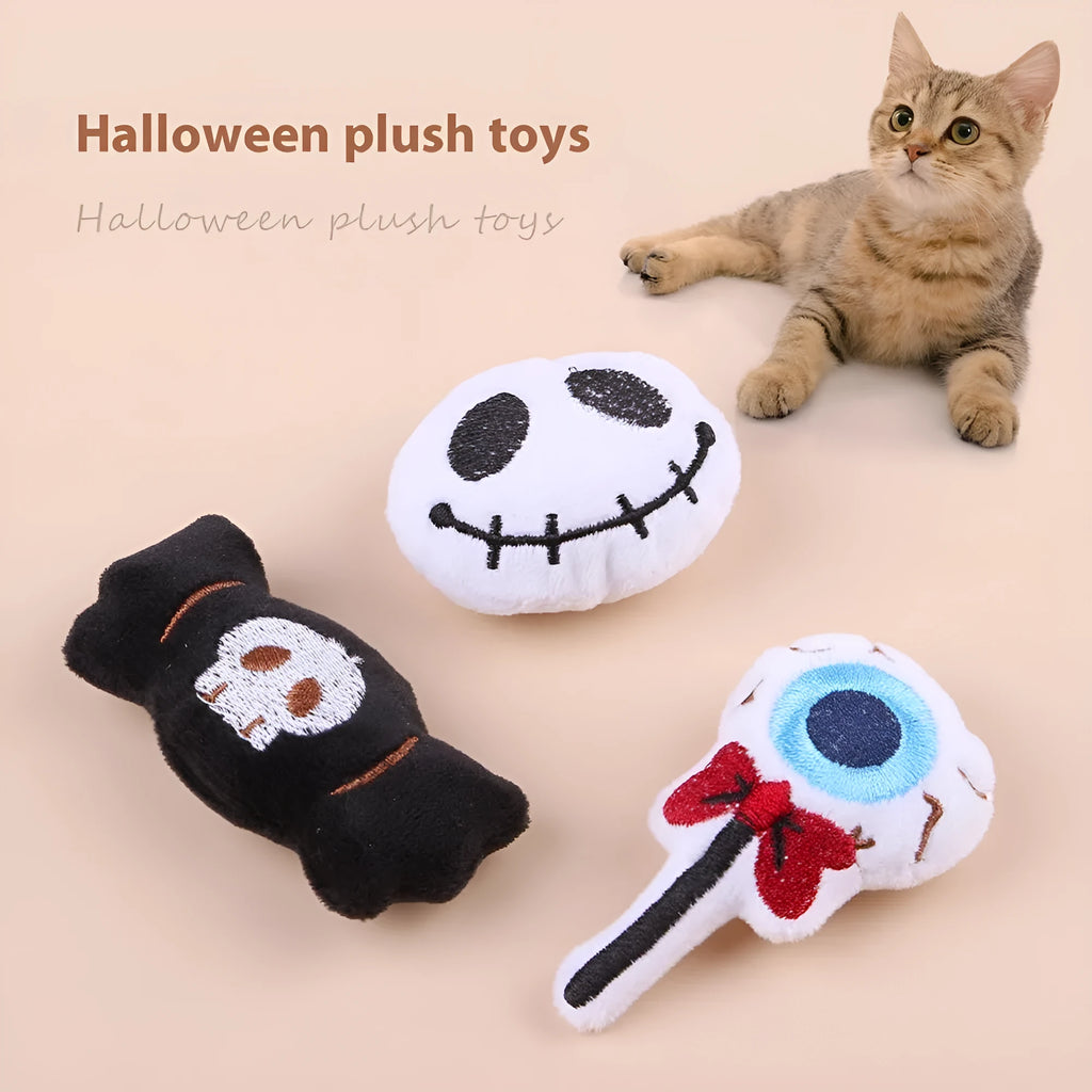 Small plush cat teaser wand toy with candy pattern design for interactive feline play