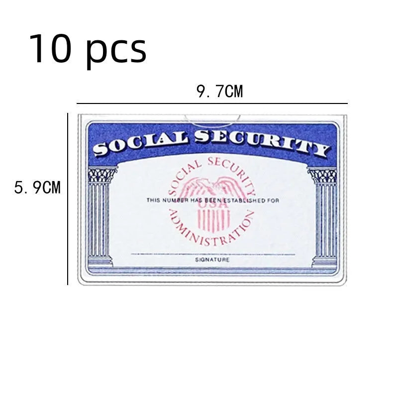 Transparent PVC ID card holder for social security and student bus cards, size 9.7cm by 5.9cm.