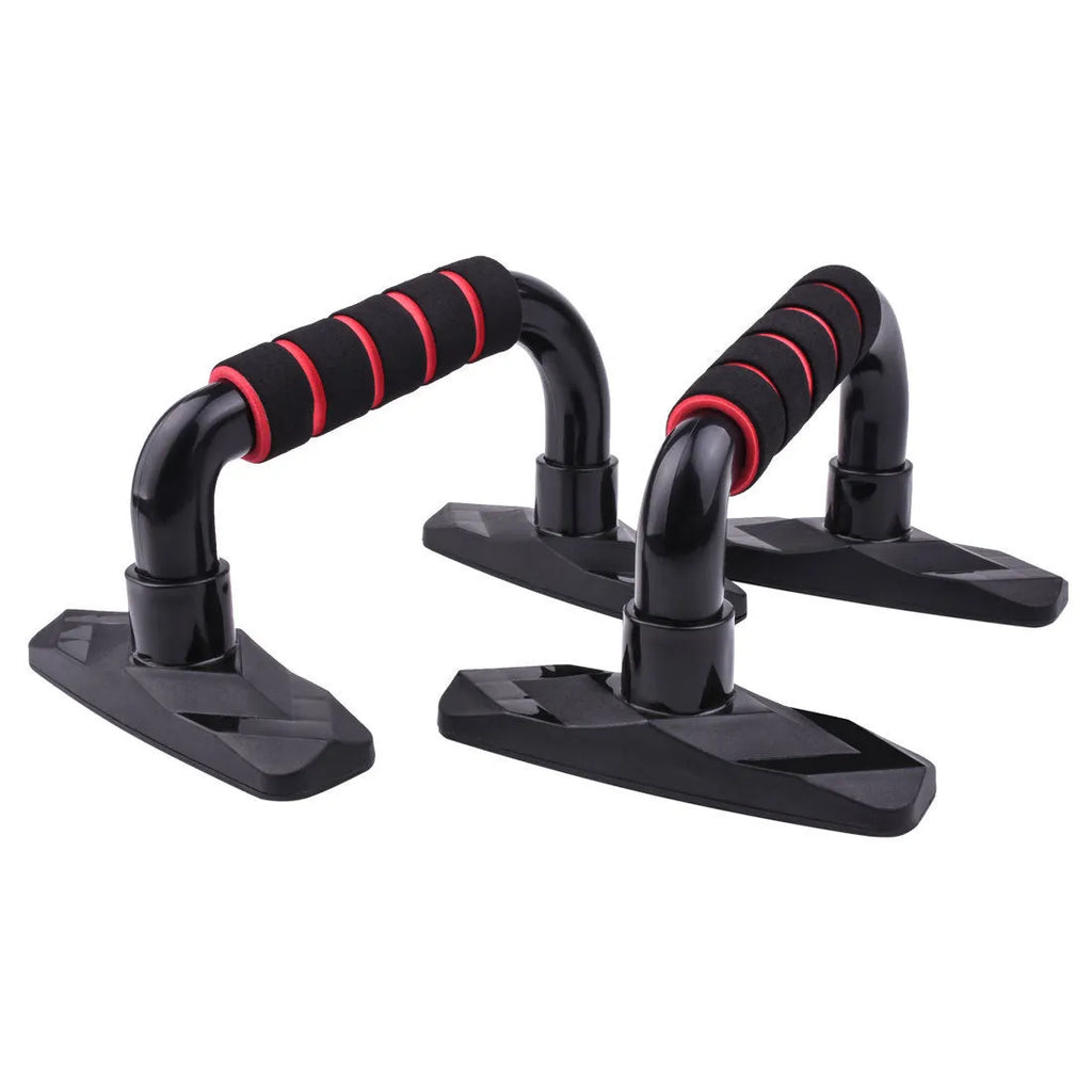 Two I-shaped push up bars with PP sponge grips, shown in blue colour for home chest and arm exercise.