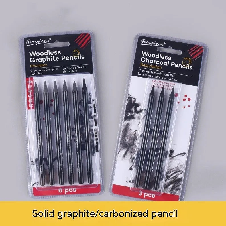 Carbonized pencil suit solid graphite set with six graphite pencils and three carbonized pencils on suction card