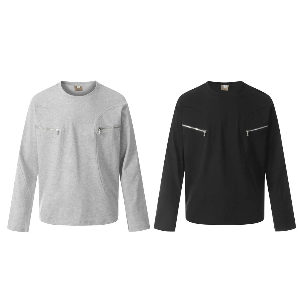 Men's loose fit cotton pullover in black and flower gray colours with long sleeves and retro design