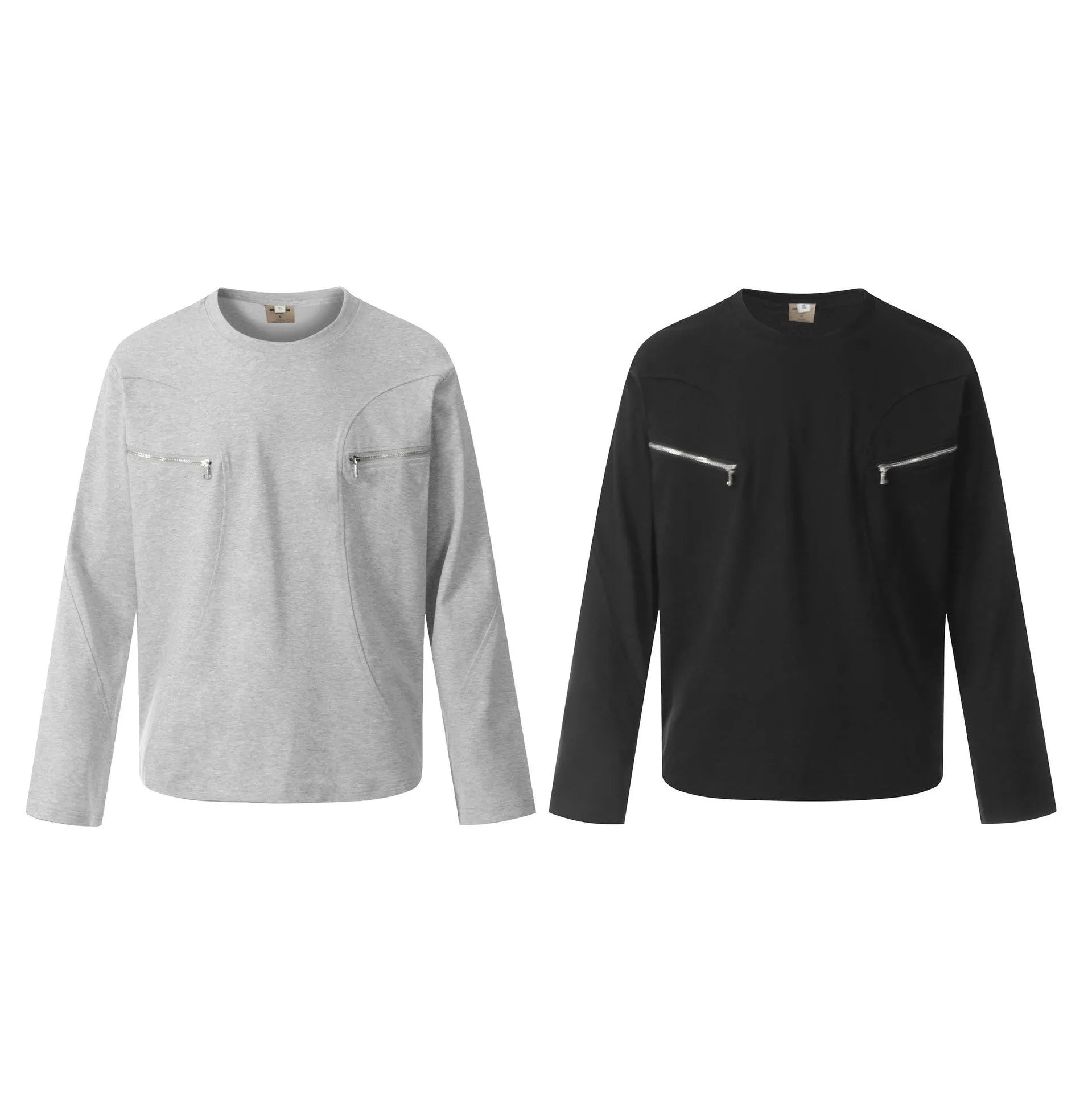 Men's loose fit cotton pullover in black and flower gray colours with long sleeves and retro design