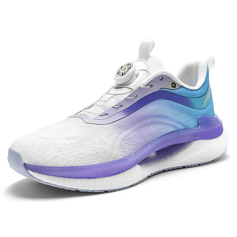 Men's high-top breathable running shoes with mesh construction and buckle fastening in fluorescent colours