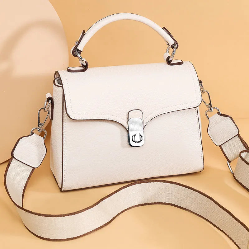 Korean commuter women's cross-body bag genuine leather oval shape sandwich pocket 21x18x9cm