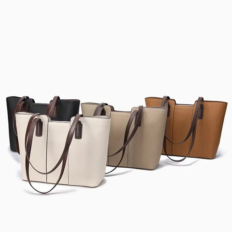 Genuine leather women's shoulder bag in box-type design with shoulder strap, shown in khaki colour