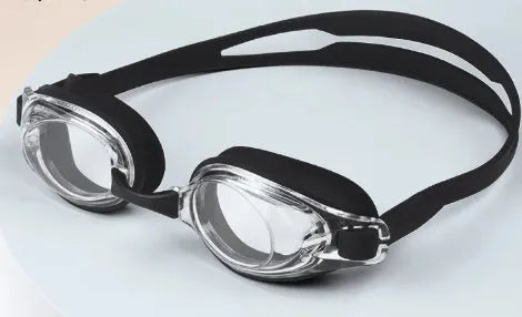 Prescription swimming goggles for myopia with non-fogging lenses and protective case