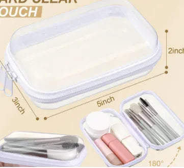 Transparent PET zipper storage bag in cube shape, showing contents through clear plastic