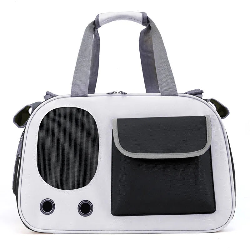 Foldable single shoulder canvas pet backpack shown in yellow, suitable for carrying cats or small dogs.