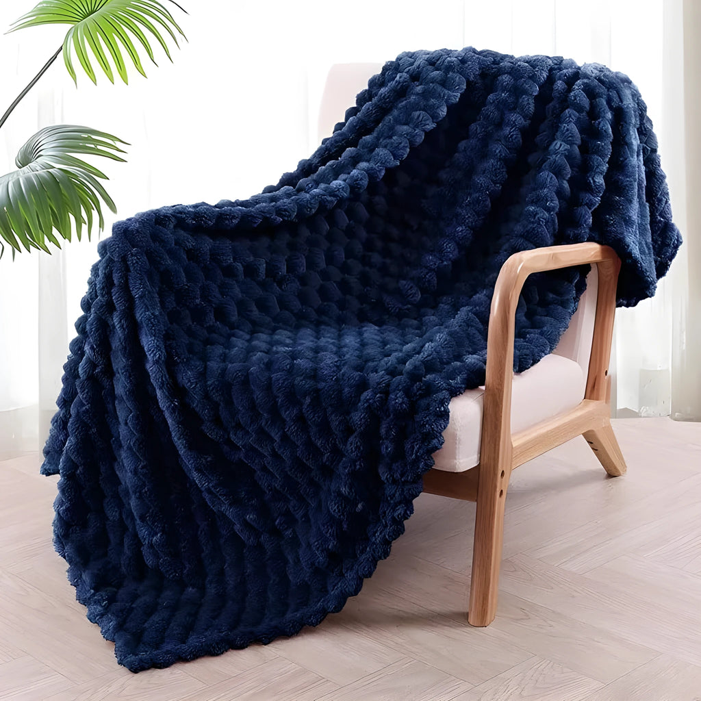 Children's soft plaid polyester blanket in camel colour, shown in a 90x90 inch size.