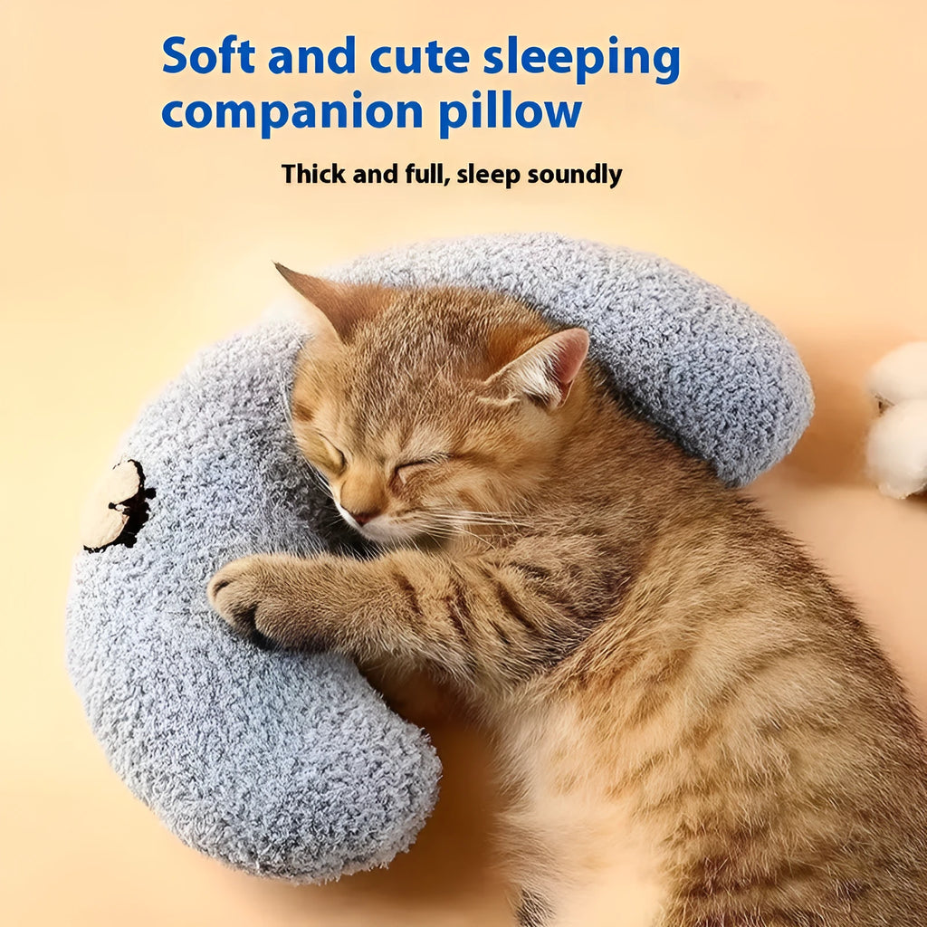 Cat U-shaped neck protection pillow in moon and question mark styles with blue, white and yellow colour options