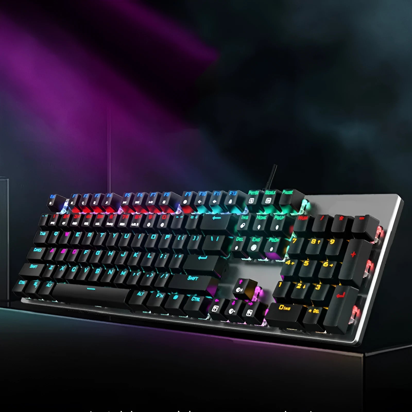 AOC GK410 metal mechanical keyboard with 104 keys and USB cable, available with different switch types.