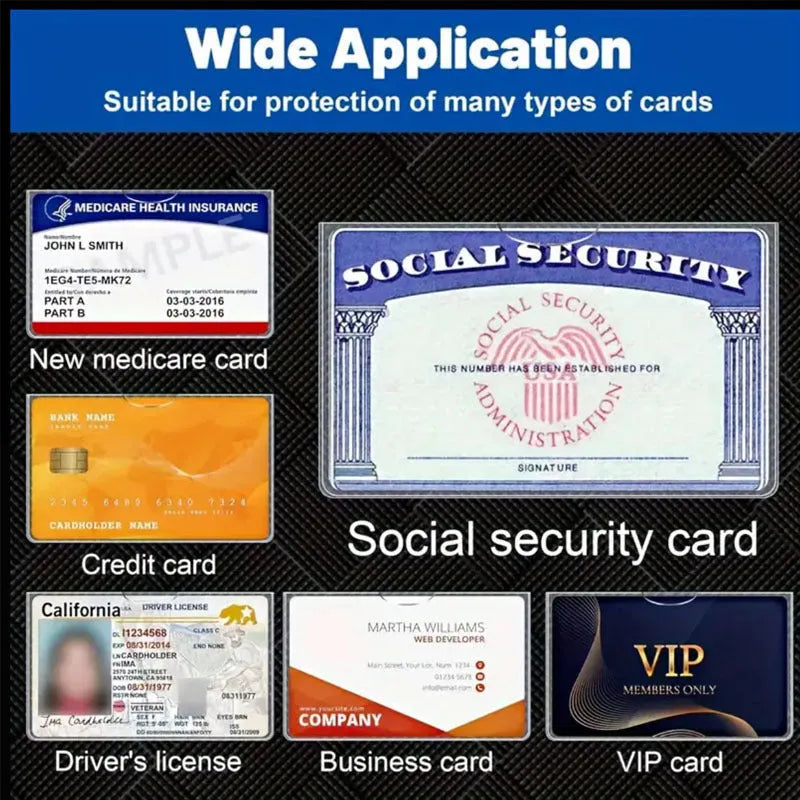 Transparent PVC ID card holder for social security and student bus cards, size 9.7cm by 5.9cm.