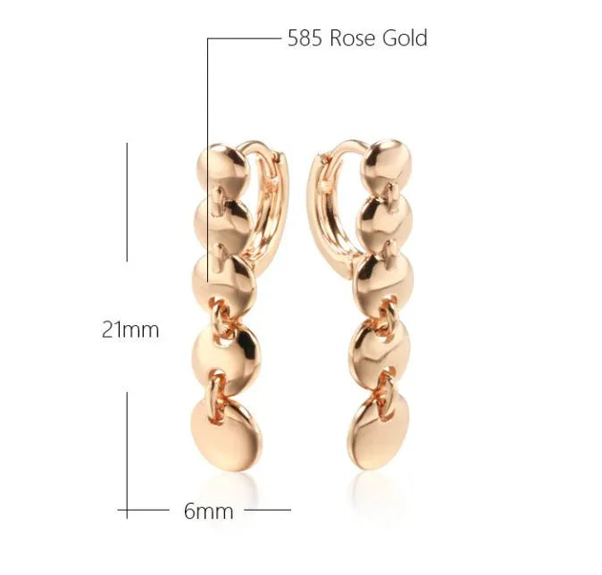 Retro long copper circle earrings with woven wirework and gold-coloured finish