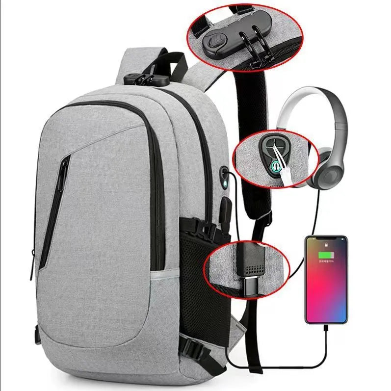 Grey Oxford cloth computer backpack with street trend design shown front view