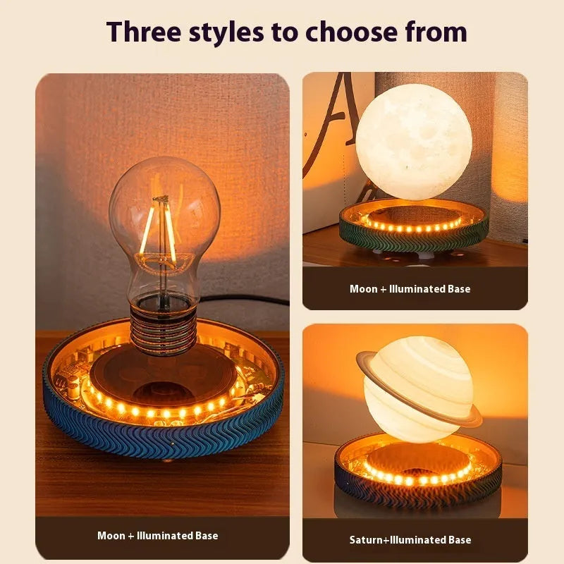 Floating magnetic moon night lamp with 3D printed modern design