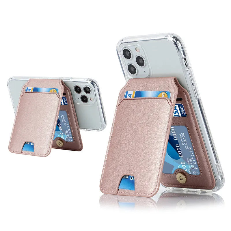 Magnetic card holder phone case for iPhone 14 Pro Max in black with a card inserted in the holder on the back