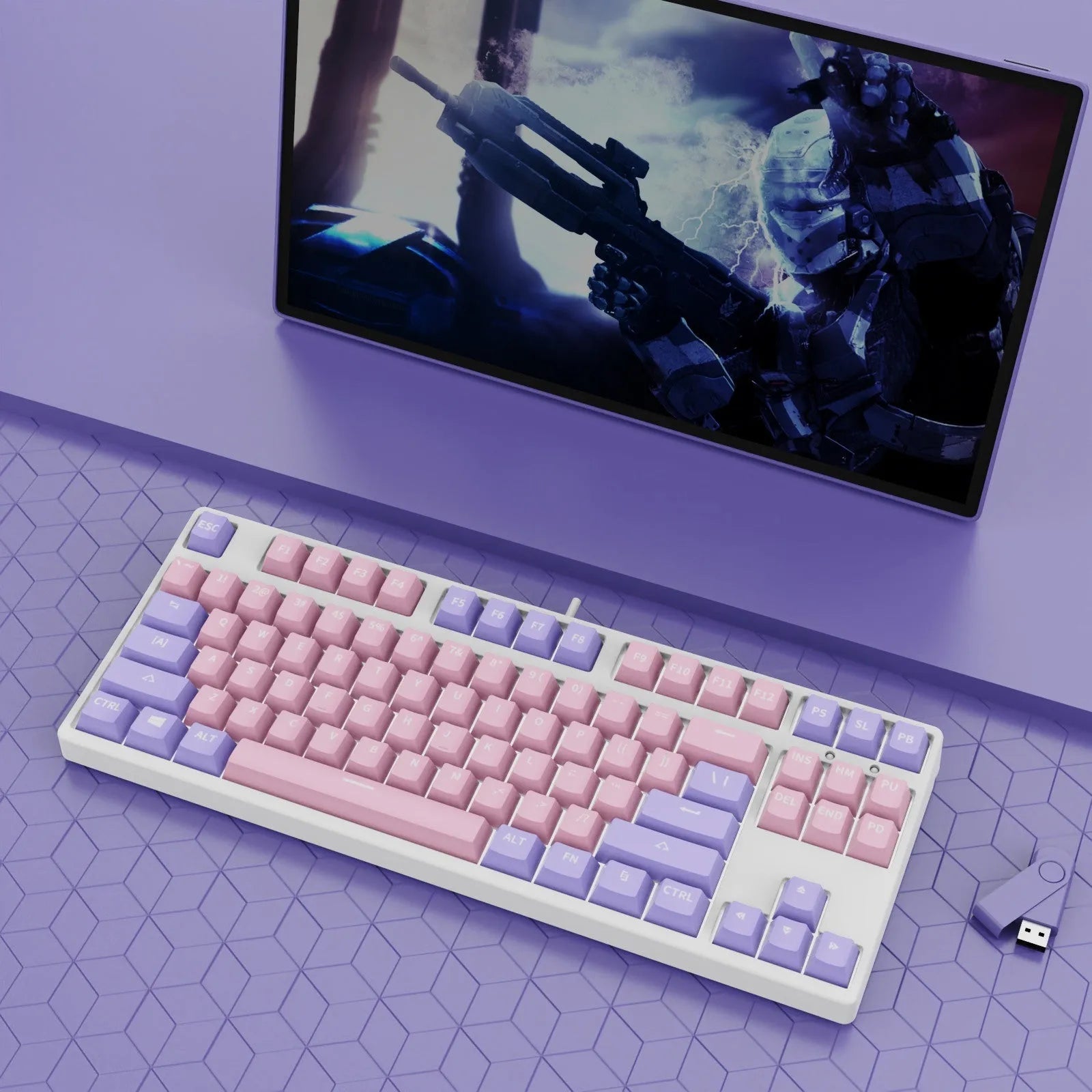 87-key tenkeyless mechanical keyboard in a dual-colour keycap design with metal frame